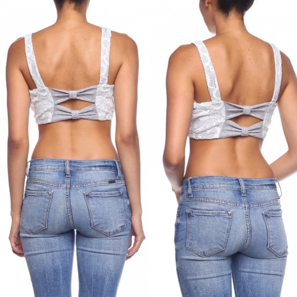 NWOT Gray Back Cutout Floral Lace Bra Crop Top - Picture 11 of 14